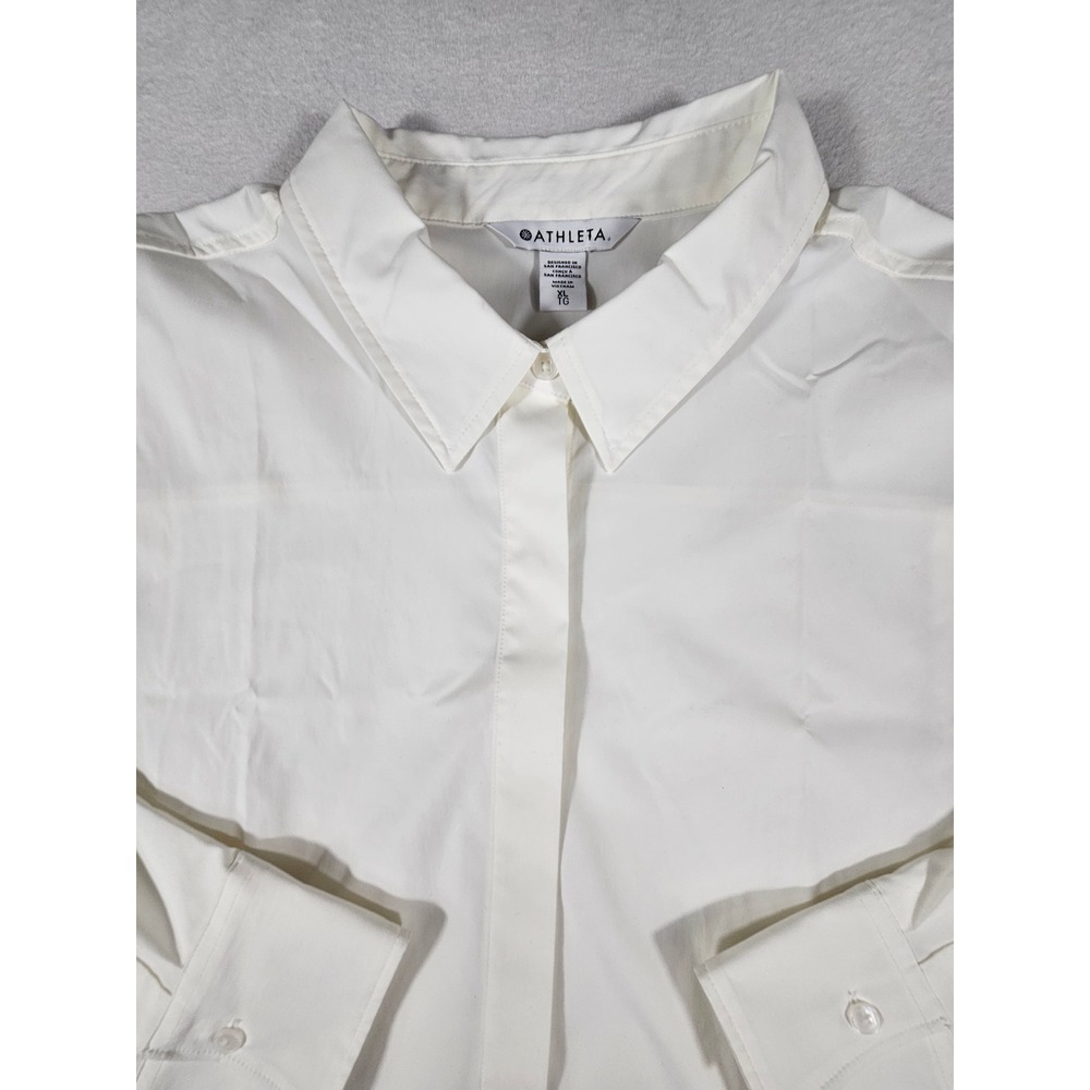 Athleta Midday Ultra Cropped Shirt White XL UPF 40+ Recycled Button Front 775557